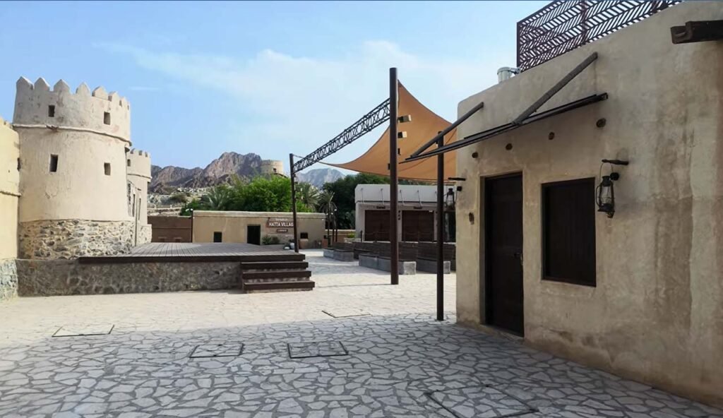 Traditional watchtower and fort walls at Hatta Heritage Village